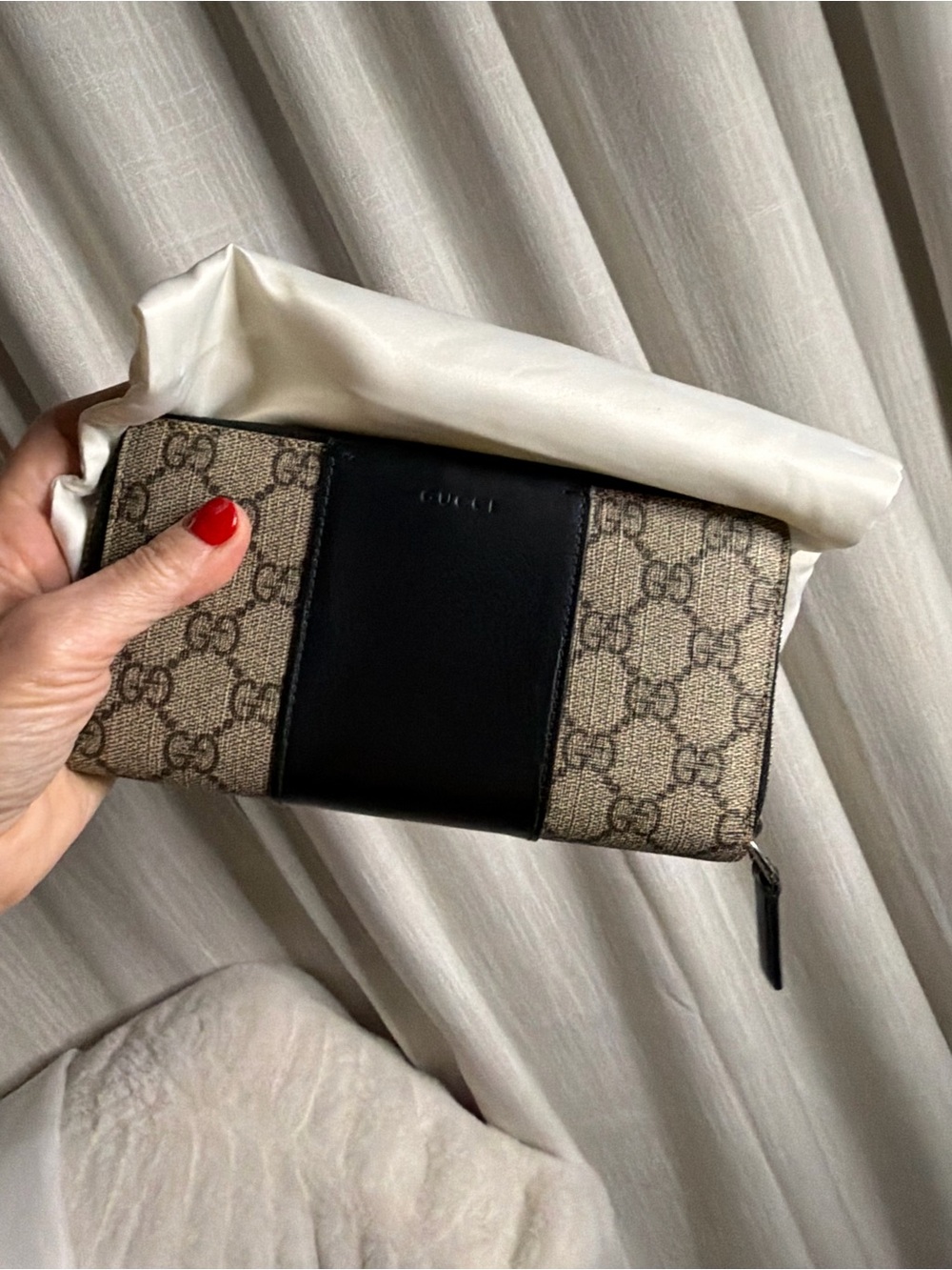 Gucci Brown GG Canvas Wallet with Black Leather Center